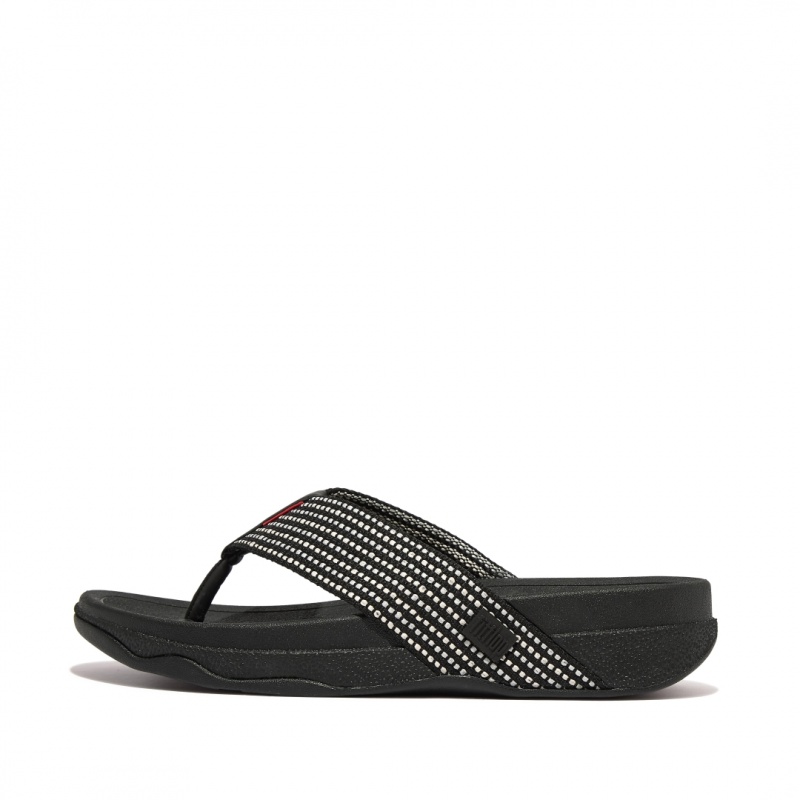 Men\'s Fitflop Surfer Polyester Webbing Toe Thongs Black | ZA-28LDYBXSN