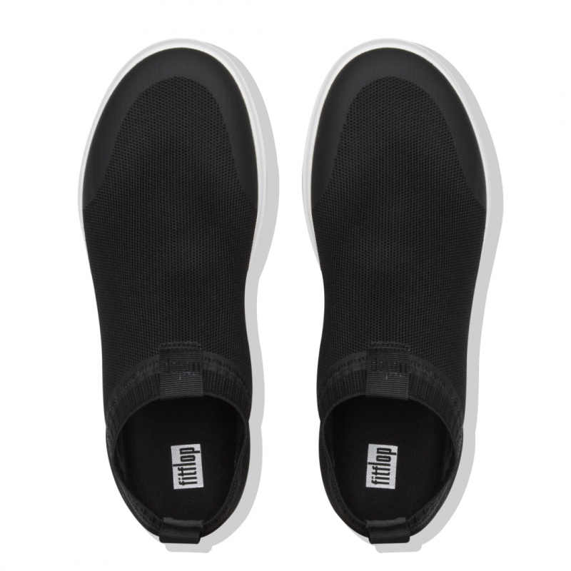 Men's Fitflop Uberknit Nylon Mix Knit Tpu Rubber Sneakers Black White | ZA-20EHIRJFQ