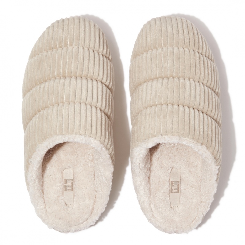 Women's Fitflop Chrissie Corduroy Polyester Slippers White | ZA-94NDARKXC