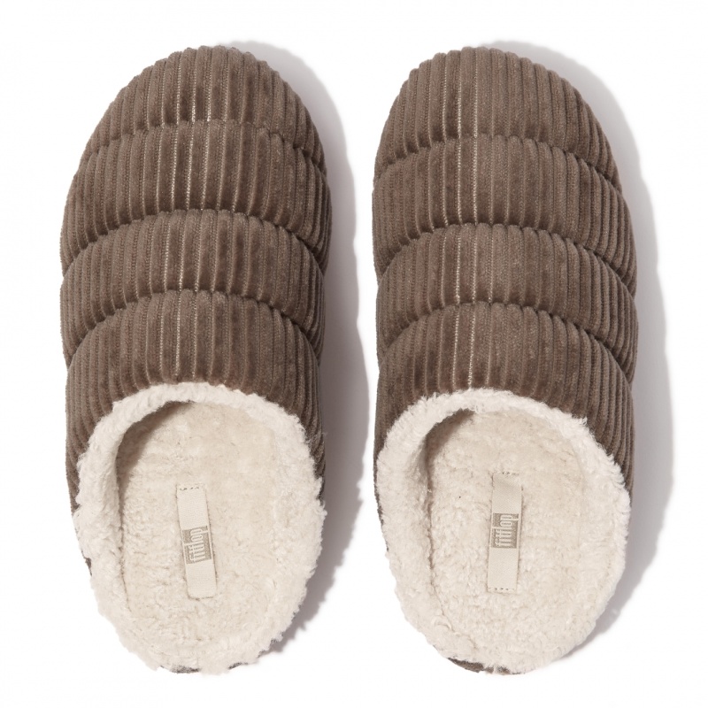 Women's Fitflop Chrissie Corduroy Polyester Slippers Grey | ZA-42NYTAPJU