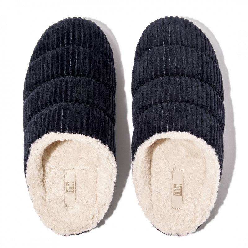 Women's Fitflop Chrissie Corduroy Polyester Slippers Navy | ZA-62QGACZTH