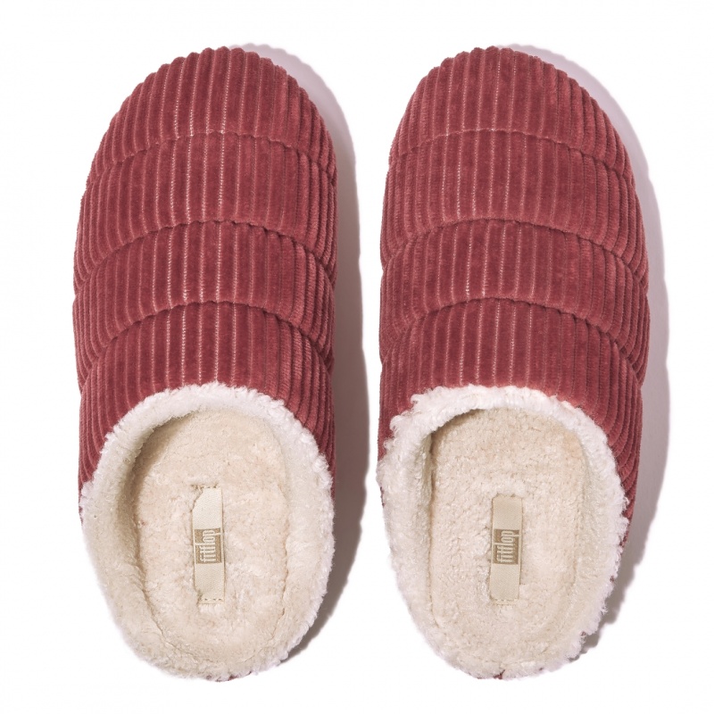 Women's Fitflop Chrissie Corduroy Polyester Slippers Red | ZA-69TUNDXKQ