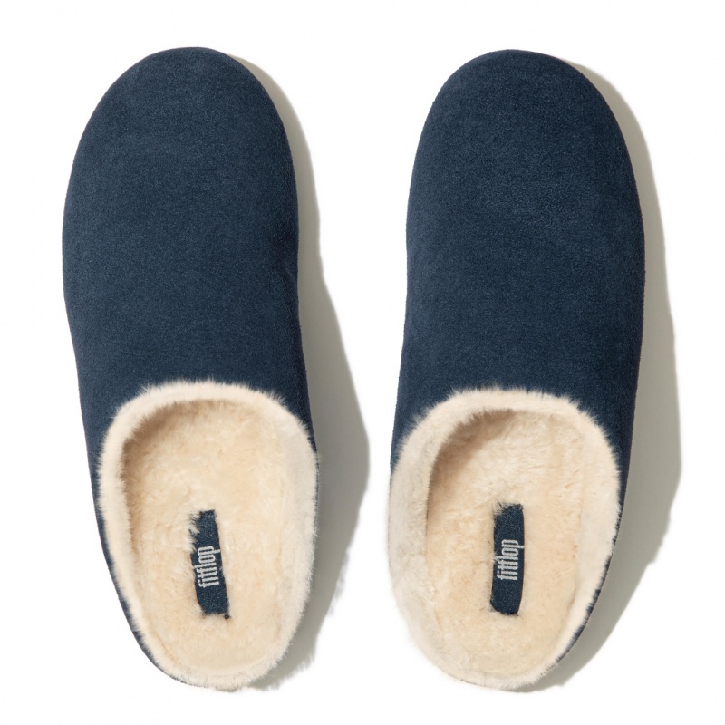 Women's Fitflop Chrissie Shearling Slippers Navy | ZA-05MBZSHUR