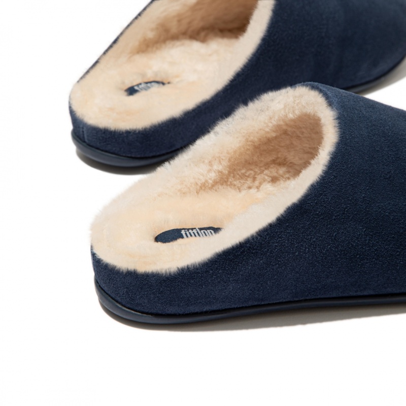 Women's Fitflop Chrissie Shearling Slippers Navy | ZA-05MBZSHUR