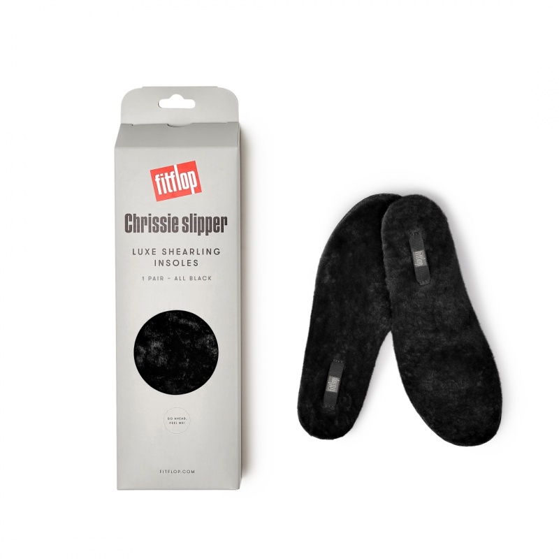 Women's Fitflop Chrissie Shearling Slippers Insoles Black | ZA-06CVMJTSA