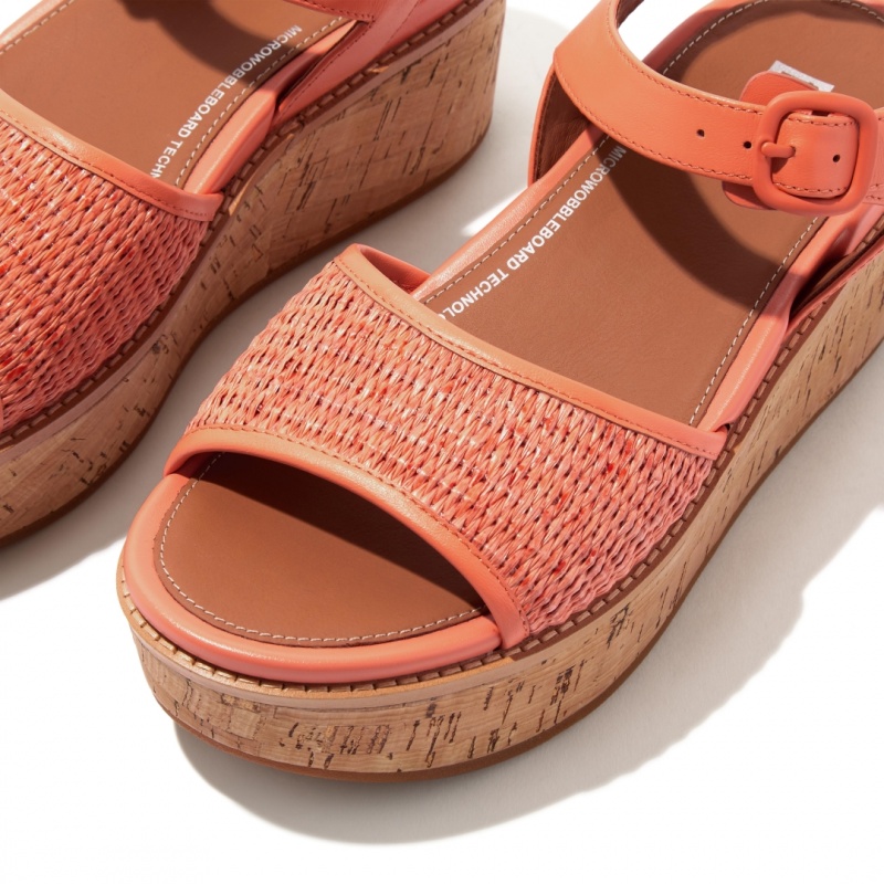 Women's Fitflop Eloise Faux Raffia Back Strap Wedge Sandals Orange | ZA-91GVOINUR