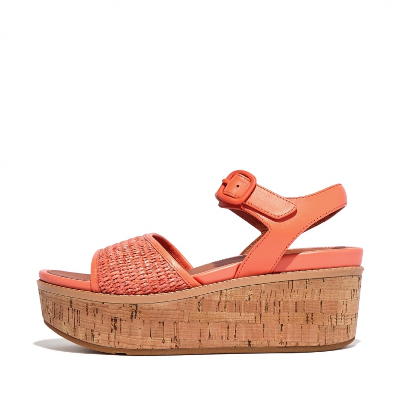 Women\'s Fitflop Eloise Faux Raffia Back Strap Wedge Sandals Orange | ZA-91GVOINUR