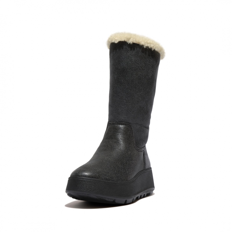 Women's Fitflop F-Mode Double Faced Shearling Boots Black | ZA-74SAVCLZI