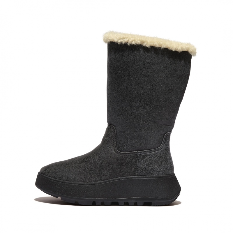 Women\'s Fitflop F-Mode Double Faced Shearling Boots Black | ZA-74SAVCLZI