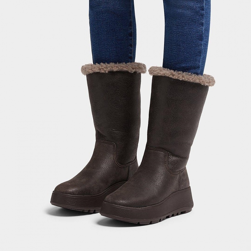 Women's Fitflop F-Mode Double Faced Shearling Boots Chocolate | ZA-08VREQFLX