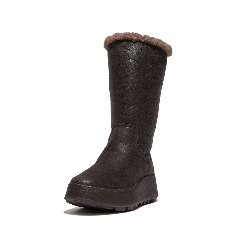 Women's Fitflop F-Mode Double Faced Shearling Boots Chocolate | ZA-08VREQFLX