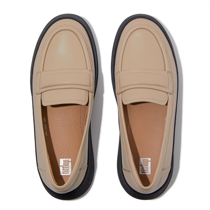 Women's Fitflop F-Mode Loafers Black / Beige | ZA-61GNHFKET