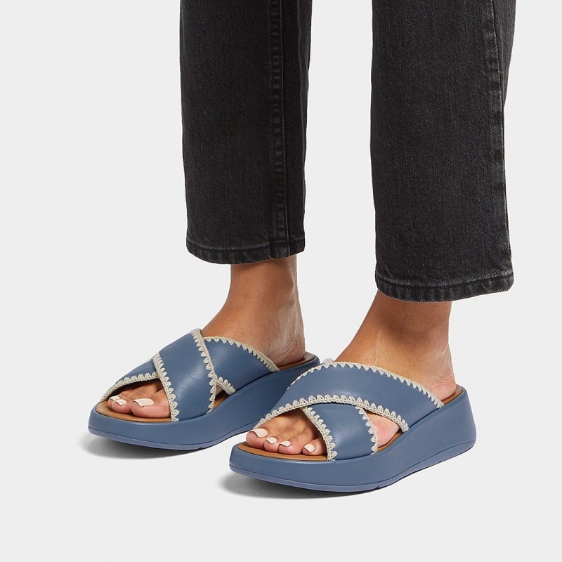 Women's Fitflop F-Mode Slides Slides Blue | ZA-56FTBIAEK