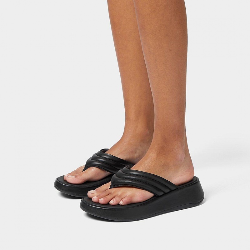 Women's Fitflop F-Mode Toe Thongs Thongs Black | ZA-69GFUIWED