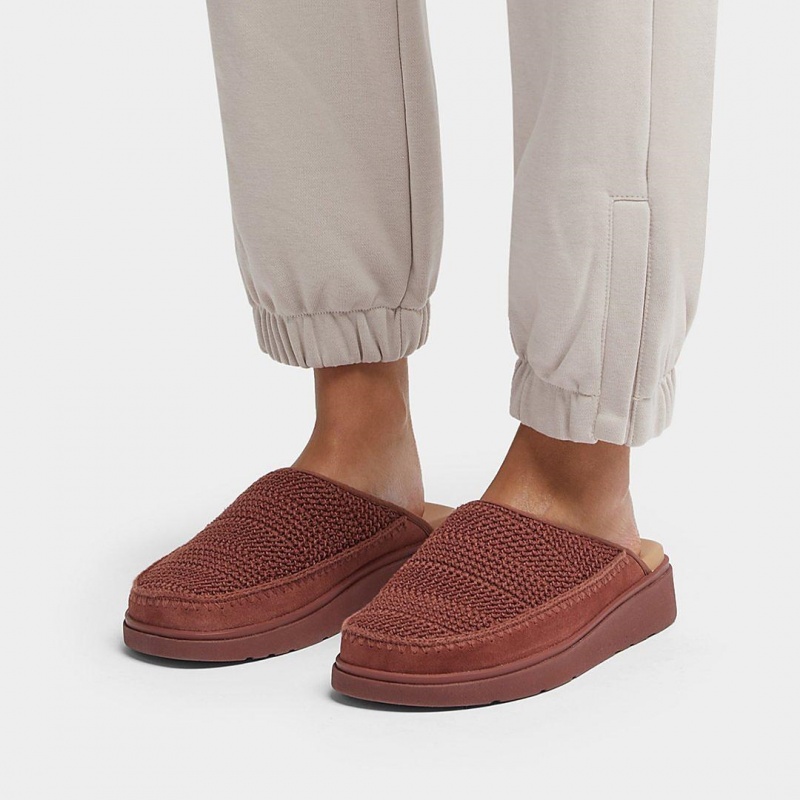 Women's Fitflop Gen-Ff Polyester Knit Cotton Mules Brown | ZA-54QXFTYSI