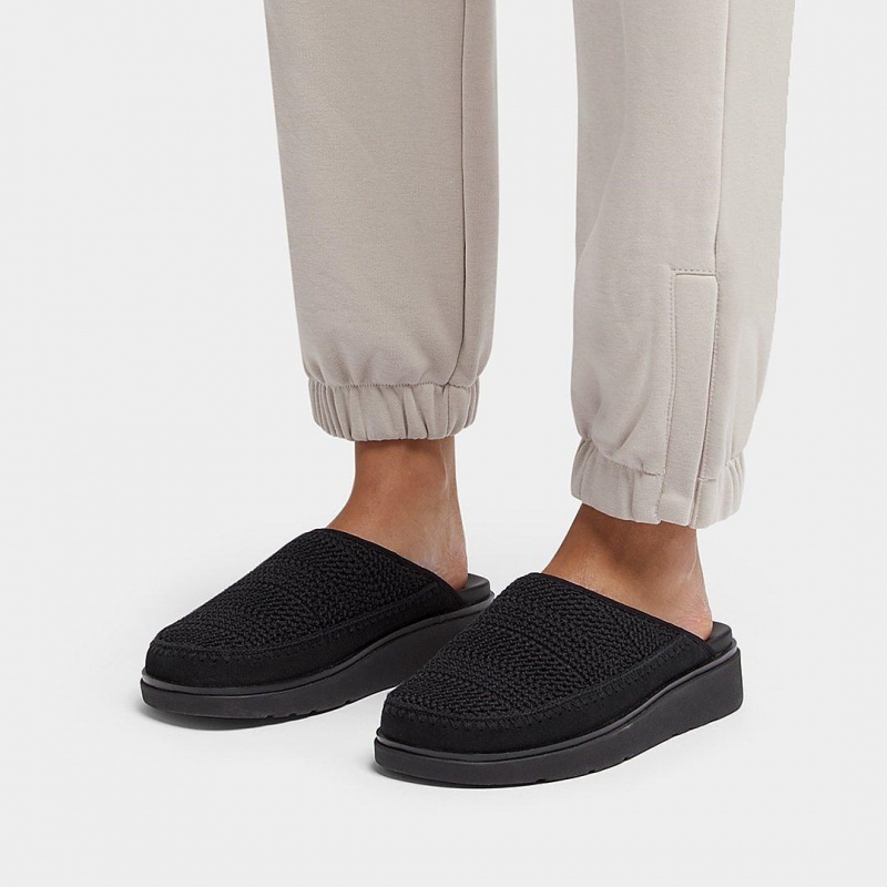 Women's Fitflop Gen-Ff Polyester Knit Cotton Mules Black | ZA-74DIQAUKY