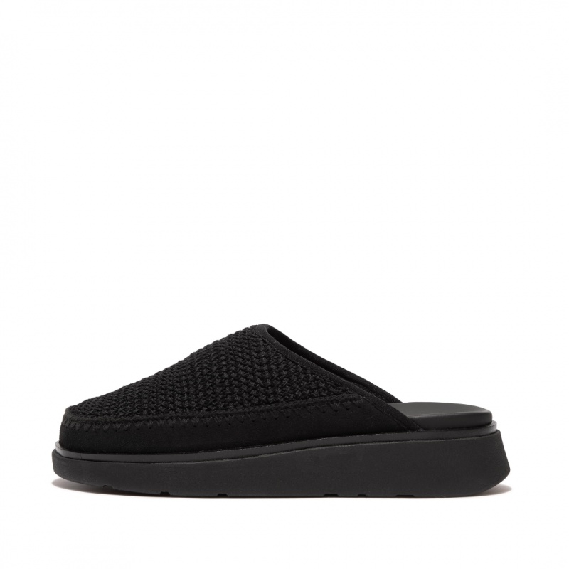 Women\'s Fitflop Gen-Ff Polyester Knit Cotton Mules Black | ZA-74DIQAUKY