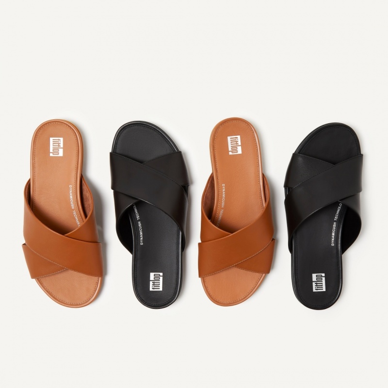 Women's Fitflop Gracie Cross Slides Slides Black | ZA-57UXFRTOM