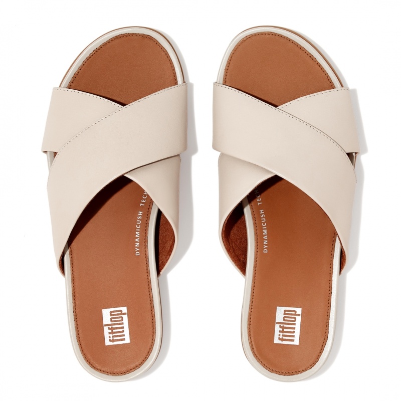 Women's Fitflop Gracie Cross Slides Slides Grey Beige | ZA-03UQVCNZF