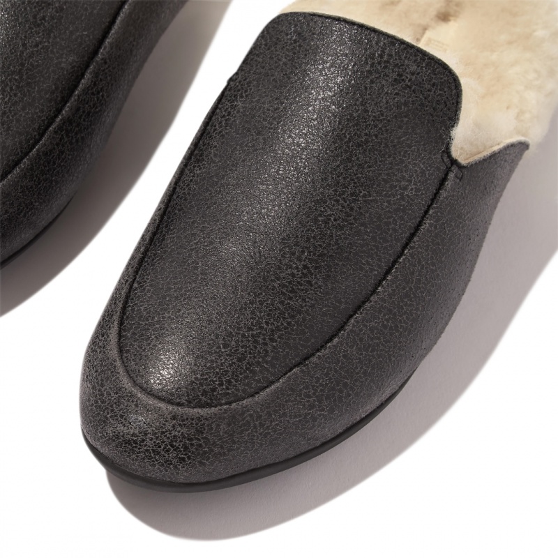 Women's Fitflop Gracie Double Faced Shearling Mules Black | ZA-92OITWRJY