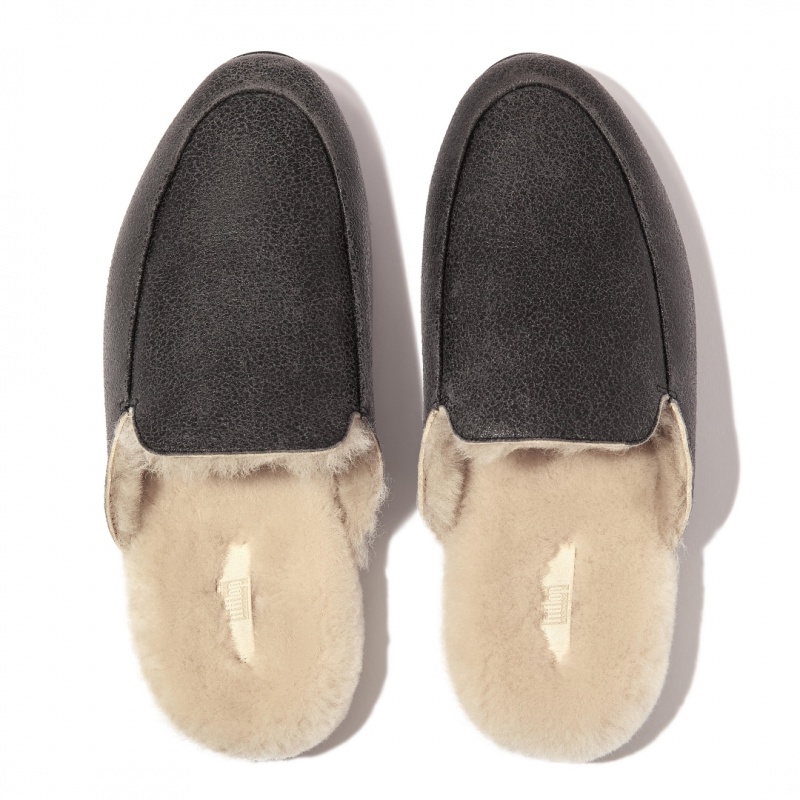 Women's Fitflop Gracie Double Faced Shearling Mules Black | ZA-92OITWRJY