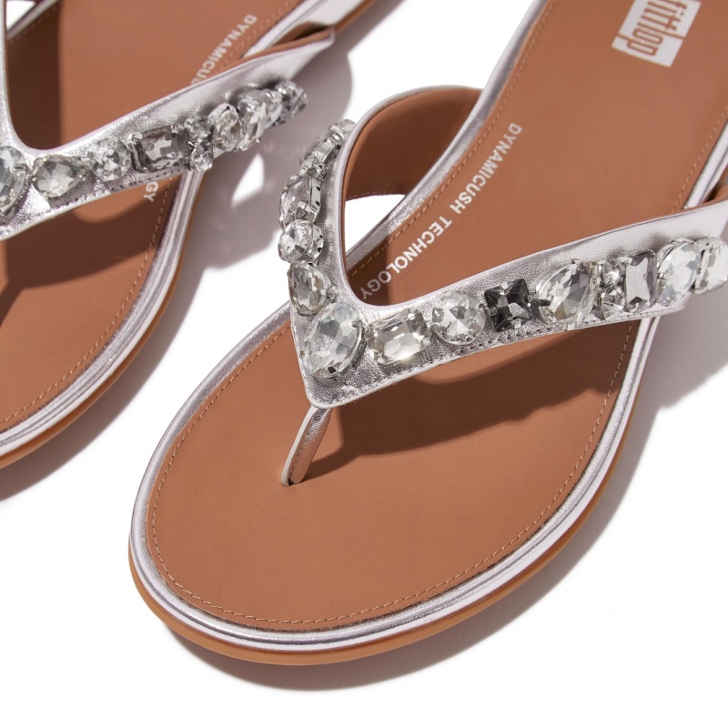 Women's Fitflop Gracie Flip Flops Silver | ZA-75JQFBPZM