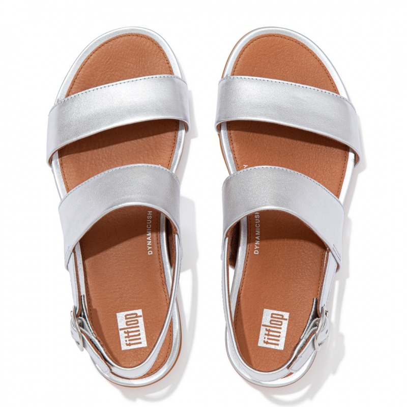 Women's Fitflop Gracie Leather Back-Strap Sandals Silver | ZA-18OLNSWUC