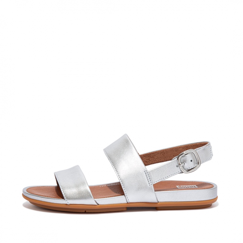 Women\'s Fitflop Gracie Leather Back-Strap Sandals Silver | ZA-18OLNSWUC