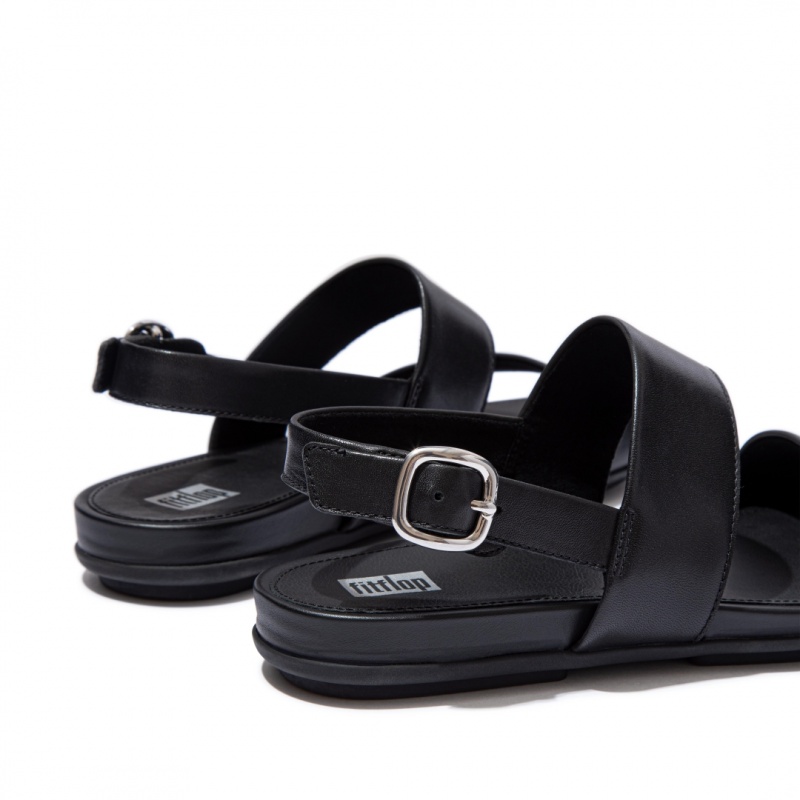 Women's Fitflop Gracie Leather Back-Strap Sandals Black | ZA-28JPLVKCZ