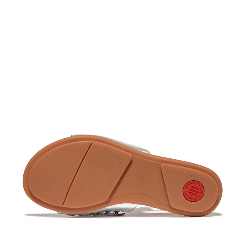 Women's Fitflop Gracie Leather Slides Silver | ZA-87AZKEOYN