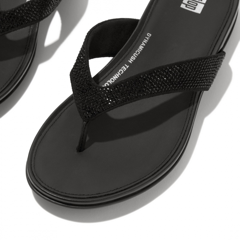 Women's Fitflop Gracie Microfibre Flip Flops Black | ZA-59NJALMDH