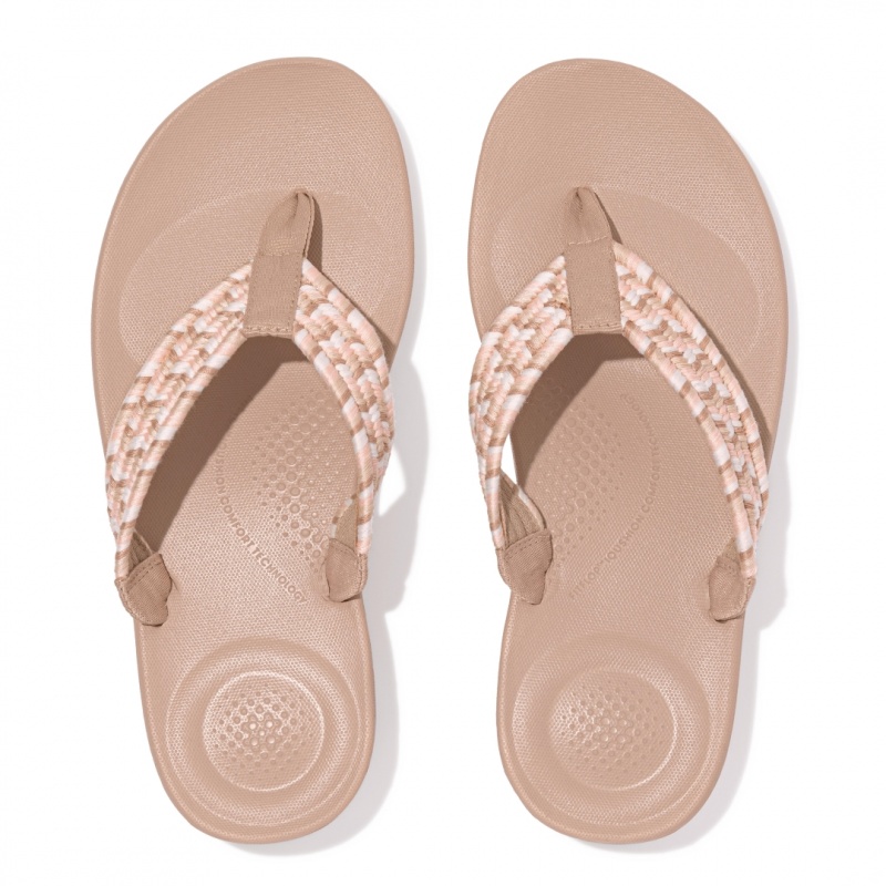 Women's Fitflop Iqushion Cotton Webbing Flip Flops Flip Flops Beige | ZA-18CIFXHEU