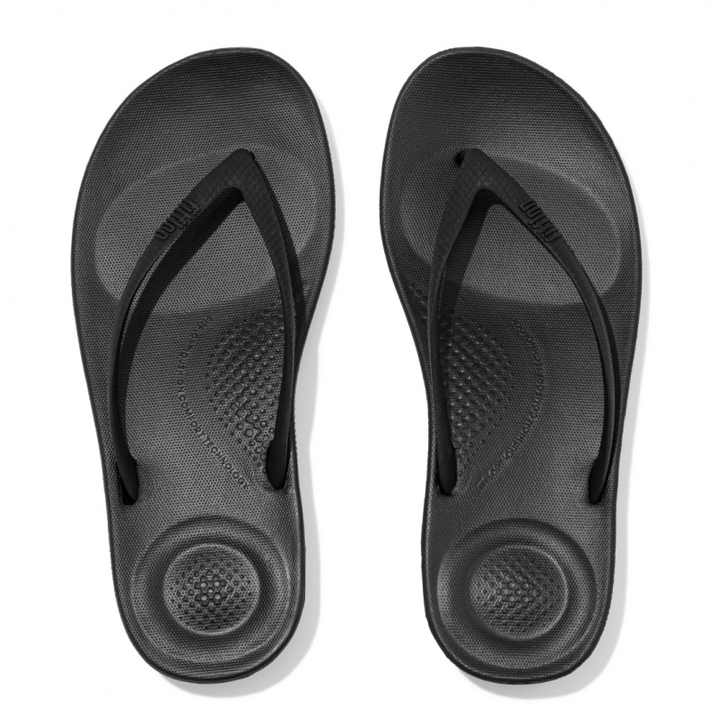 Women's Fitflop Iqushion Ergonomc Flip Flops Black | ZA-49XAZTWNB