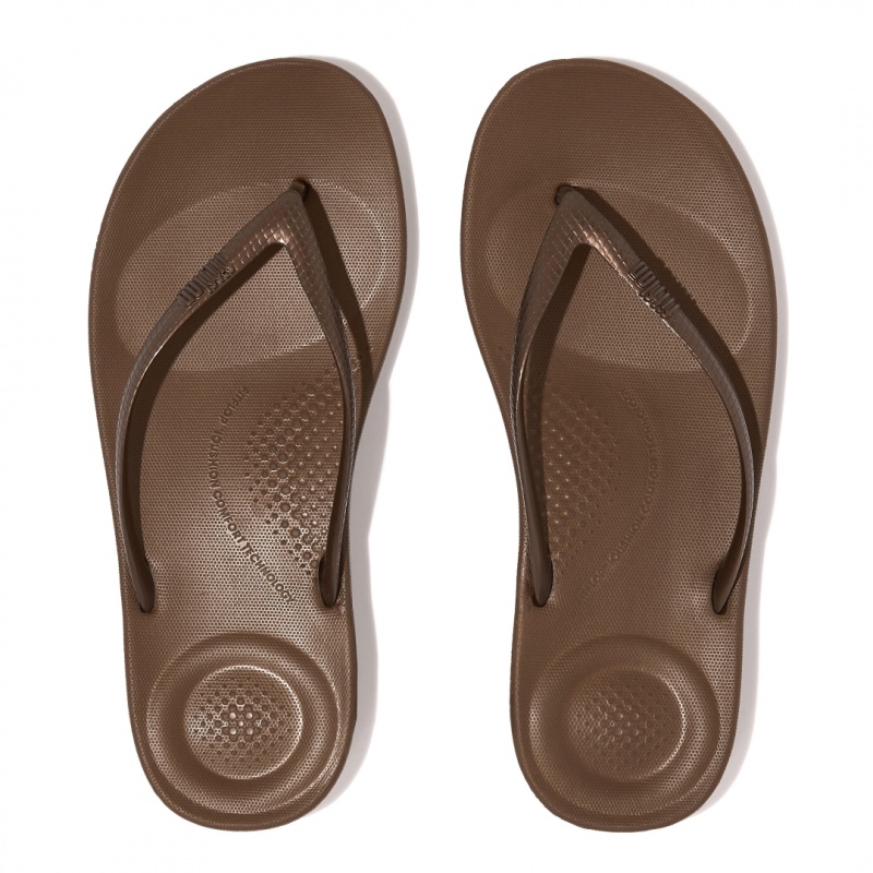 Women's Fitflop Iqushion Ergonomc Flip Flops Brown | ZA-83NETFKHB