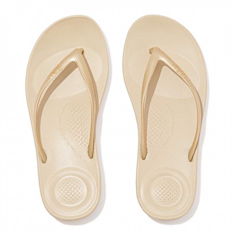 Women's Fitflop Iqushion Ergonomc Flip Flops Gold | ZA-06EQDMGYS