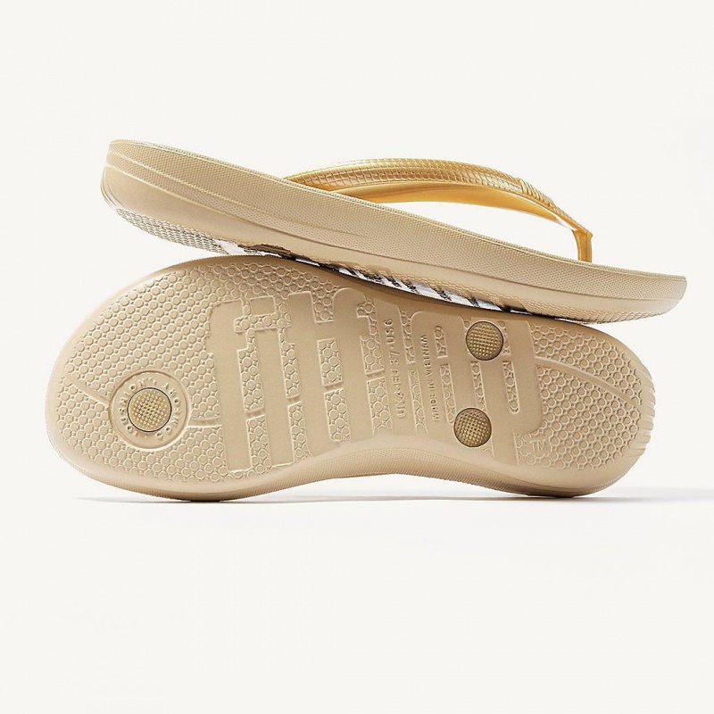 Women's Fitflop Iqushion Ergonomc Flip Flops Gold | ZA-06EQDMGYS