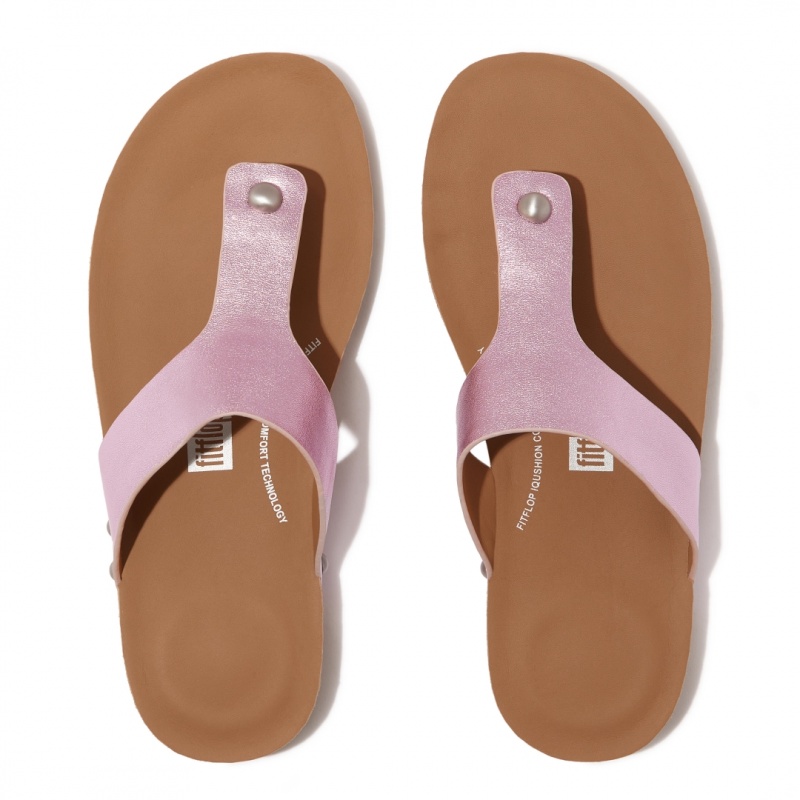 Women's Fitflop Iqushion Leather Thongs Toe-Post Sandals Purple | ZA-69DBLNGSQ