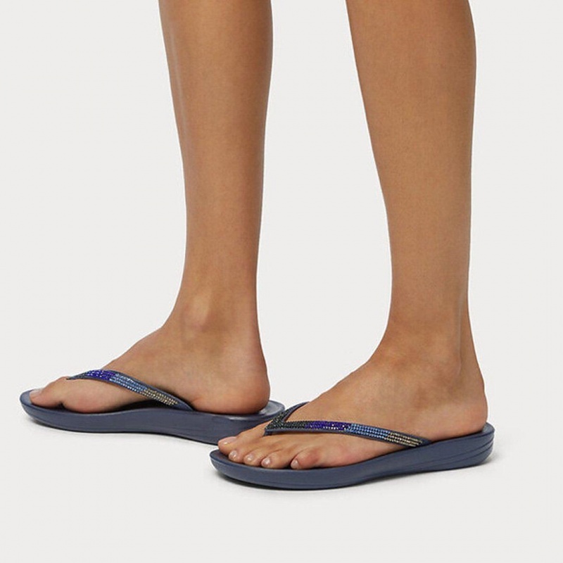 Women's Fitflop Iqushion Ombre Glitter Flip Flops Navy | ZA-05BFCPTJW