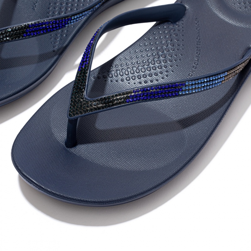 Women's Fitflop Iqushion Ombre Glitter Flip Flops Navy | ZA-05BFCPTJW