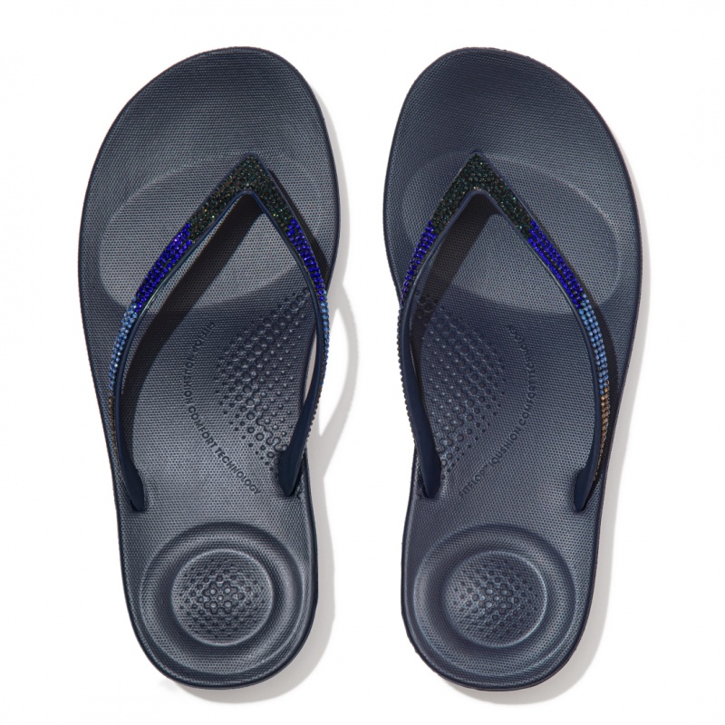 Women's Fitflop Iqushion Ombre Glitter Flip Flops Navy | ZA-05BFCPTJW