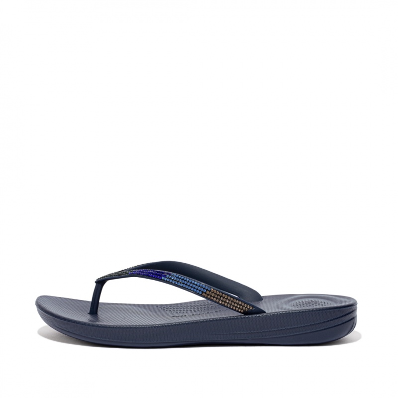 Women\'s Fitflop Iqushion Ombre Glitter Flip Flops Navy | ZA-05BFCPTJW