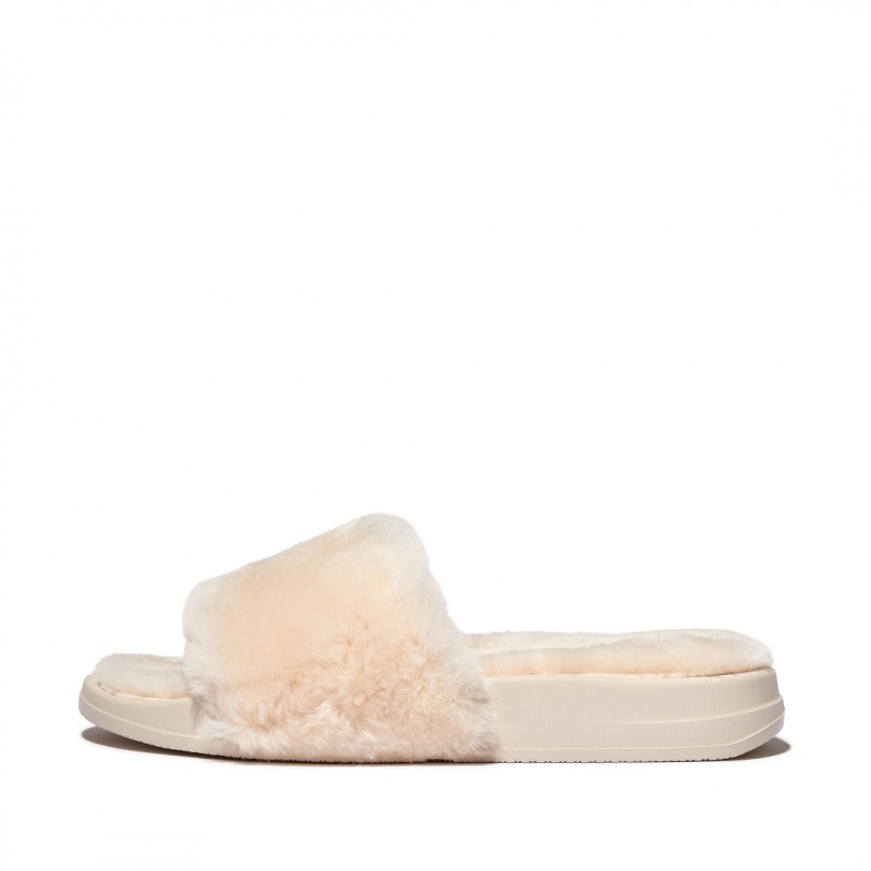 Women\'s Fitflop Iqushion Shearling Slides White | ZA-18TSKGWLB