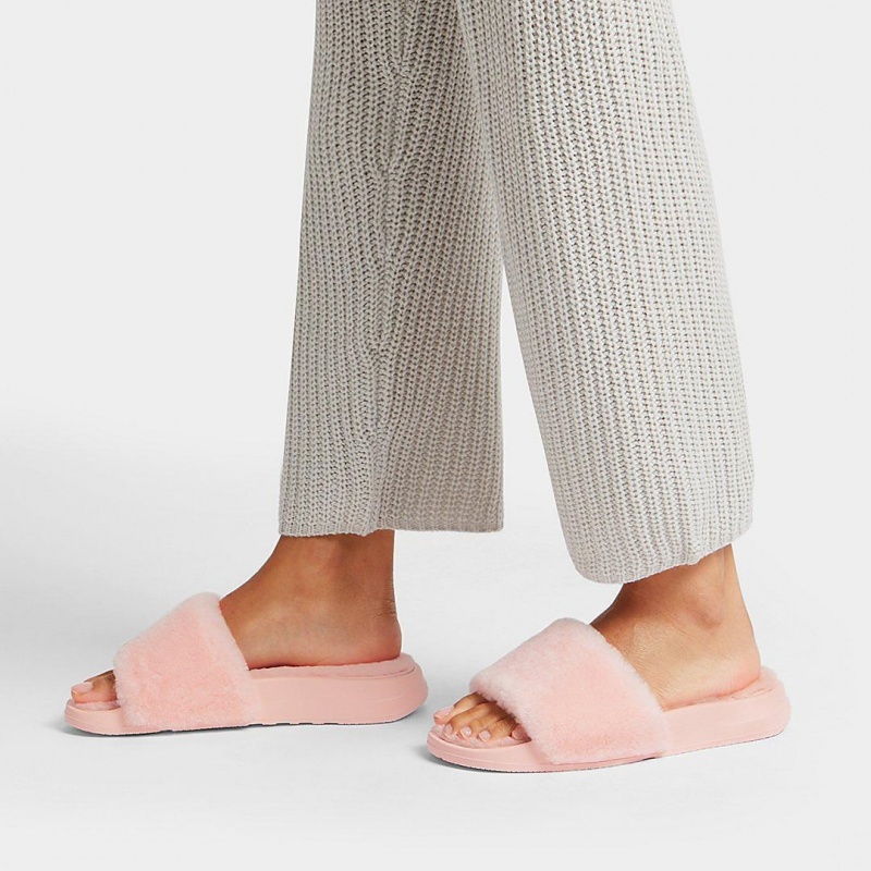 Women's Fitflop Iqushion Shearling Slides Slides Pink | ZA-42GQOAHMB