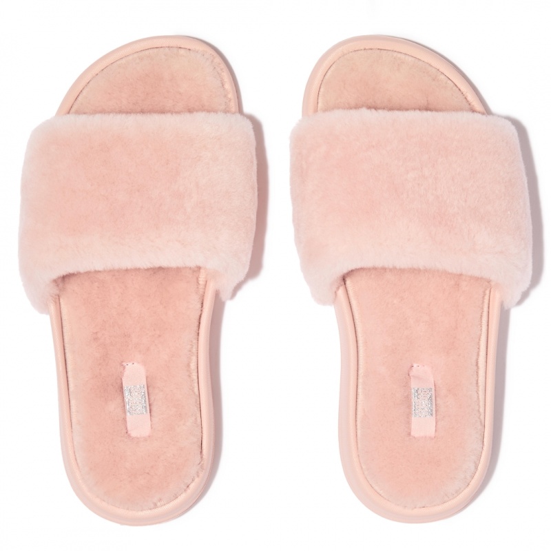 Women's Fitflop Iqushion Shearling Slides Slides Pink | ZA-42GQOAHMB