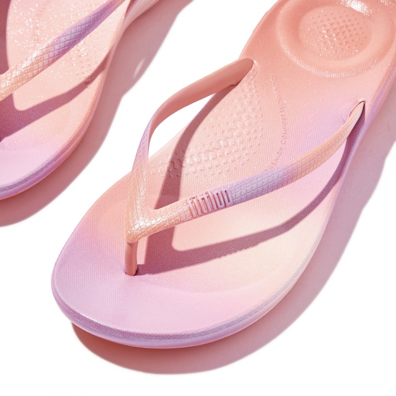 Women's Fitflop Iqushion Snake Embossed Rubber Tpu Flip Flops Pink | ZA-54NZGOJSF