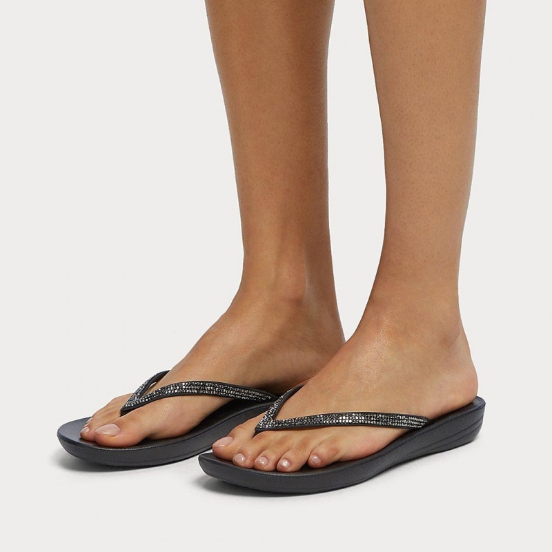 Women's Fitflop Iqushion Sparkle Flip Flops Black | ZA-80TBIHGXO