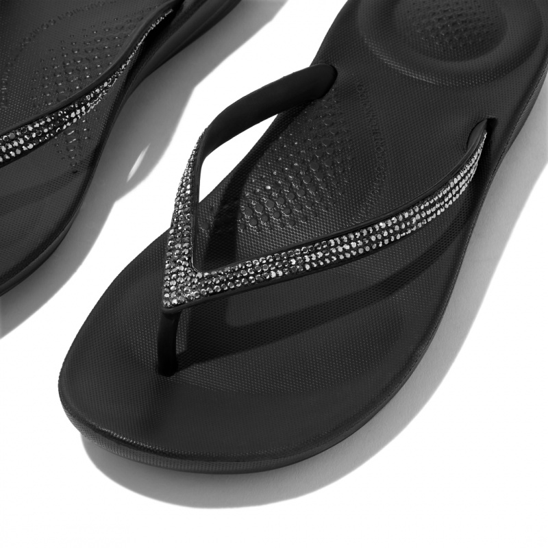 Women's Fitflop Iqushion Sparkle Flip Flops Black | ZA-80TBIHGXO