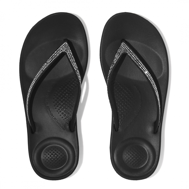 Women's Fitflop Iqushion Sparkle Flip Flops Black | ZA-80TBIHGXO