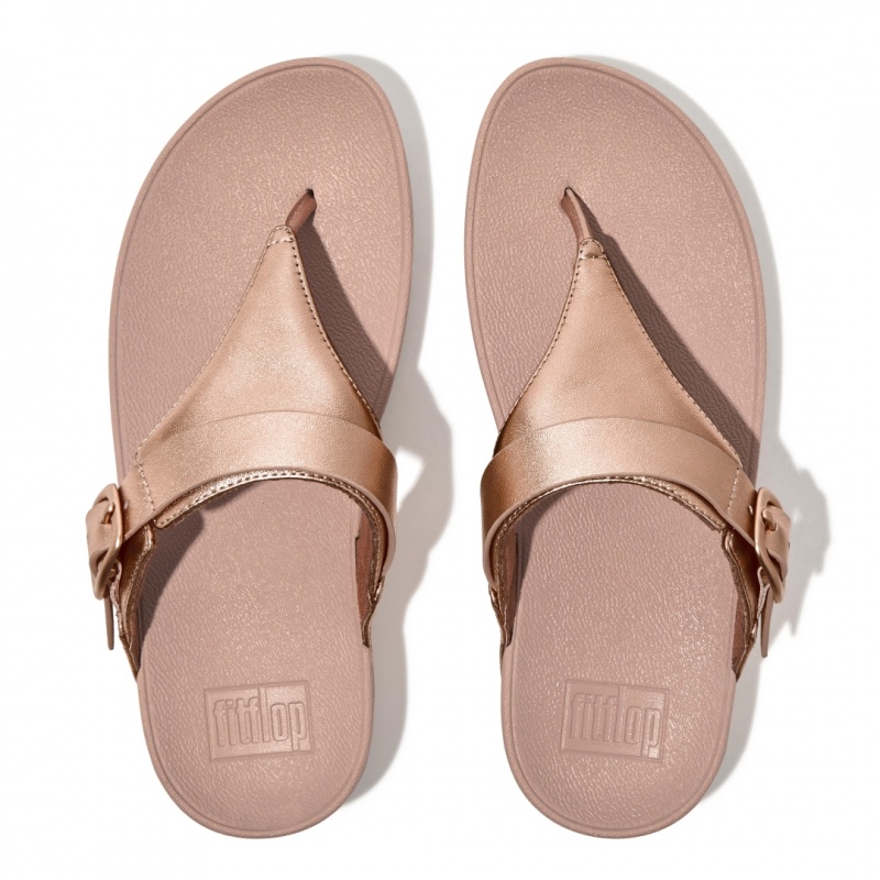 Women's Fitflop Lulu Adjustable Leather Toe-Post Sandals Gold | ZA-25JZHOVLW