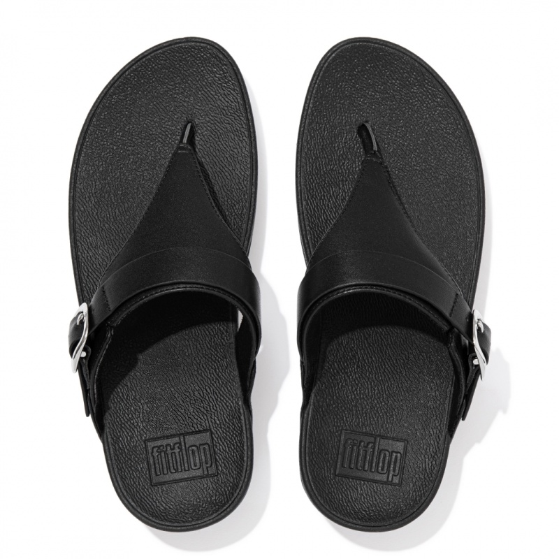 Women's Fitflop Lulu Adjustable Leather Toe-Post Sandals Black | ZA-62TKMQNOB